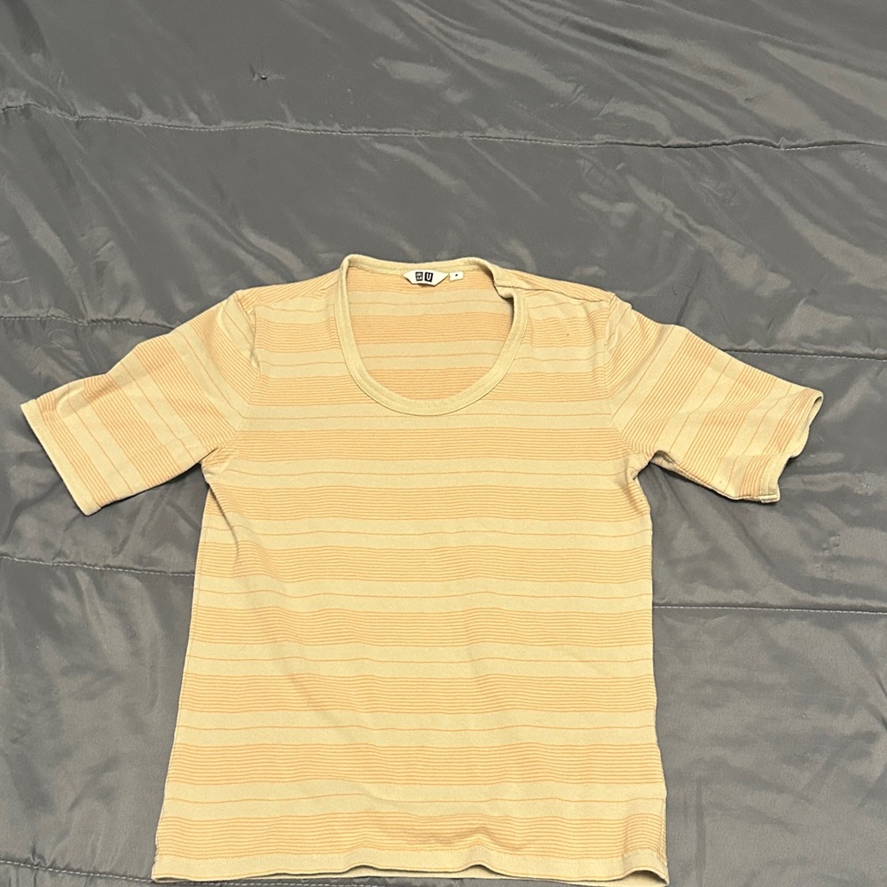 Uniqlo Cream and Tan Striped Shirt